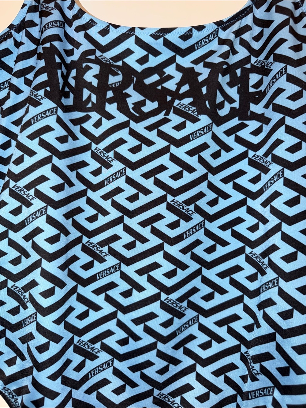 Versace Blue & Black Logo Greca One Piece Swimsuit, - Picture 3 of 10